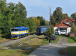 Lokomotiva 750 333-7 objíždí na nádraží v Tovačově nezvykou soupravu výlovového zvláštního vlaku   Foto: Michal Boček